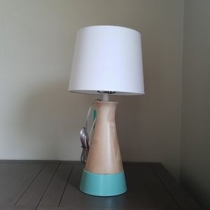 Wooden Table Lamp with Mint Accent